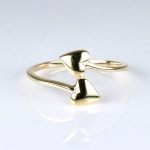 14K Yellow Gold Double Heart Bypass Ring - New